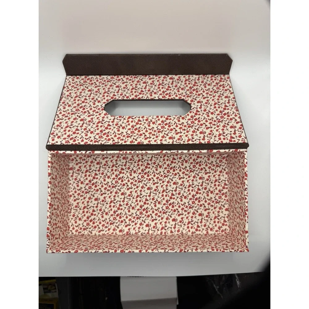 Decorative Magnetic Top Tissue Box Cover Brown‎ Flocked Floral Lined